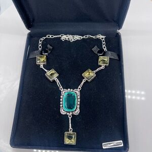 Sterling  Art Deco Necklace with Gemstones